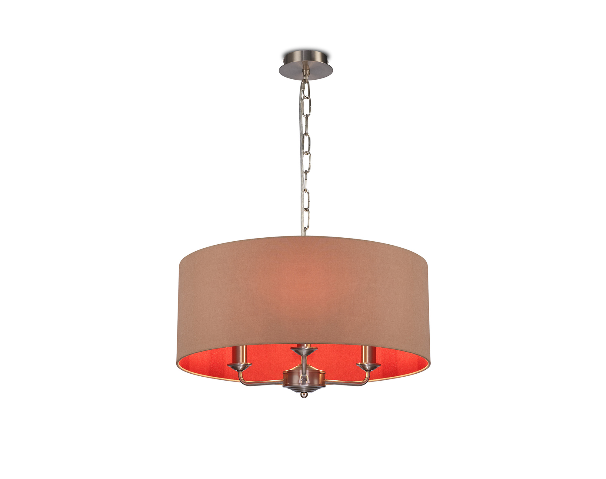 DK0071  Banyan 50cm 3 Light Pendant Satin Nickel, Antique Gold/Ruby